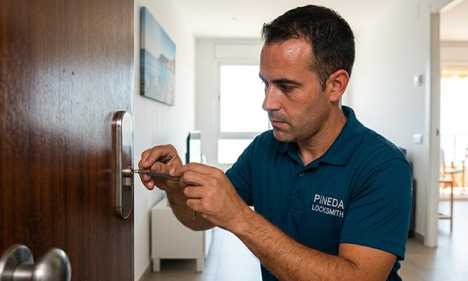 Cerrajero instalando seguridad en apartamento de Pineda